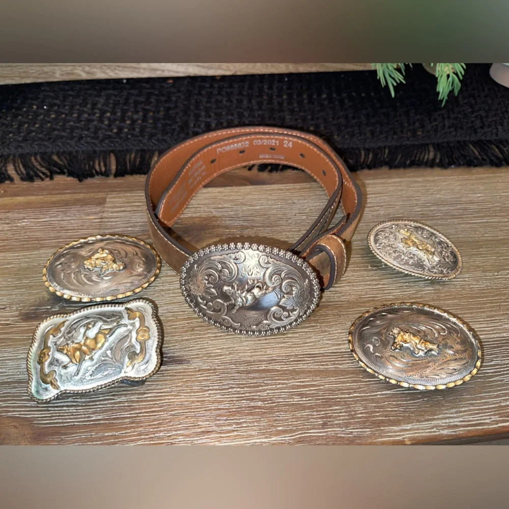 Nocona Young Cowboy/girl Belt With Nocona Buckle & Buckle Bundle Mexico & Taiwan